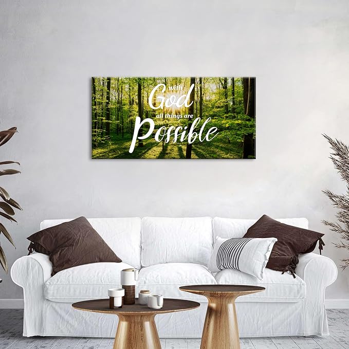 Christian Wall Decor Bible Verse Wall Art With God All Things are Possible Wall Decor Nature Sunrise Forest Painting Religious Canvas Prints Artwork for Living Room Bedroom Home Decoration 20x40"