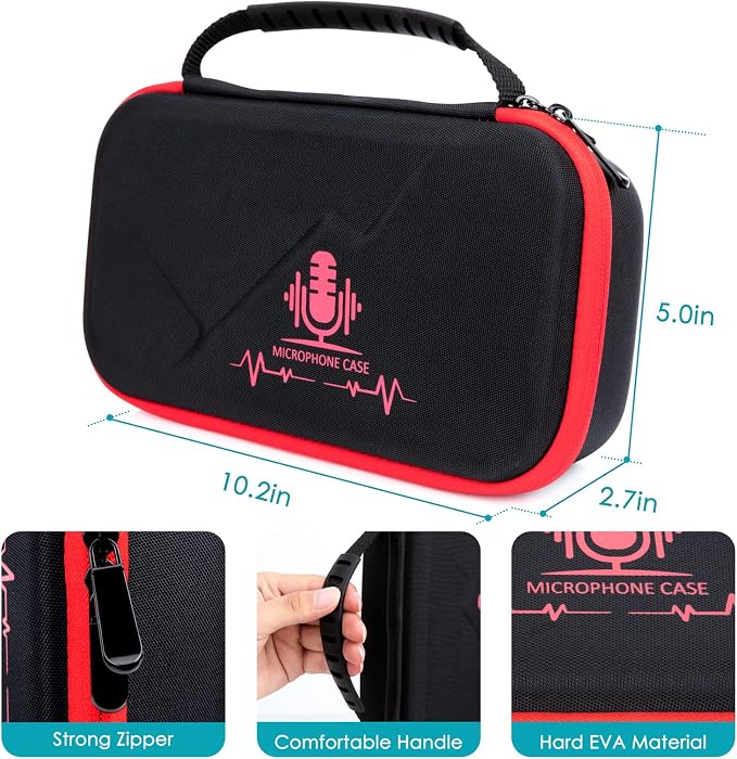 YOUSHARES MV7 Microphone Case Bag with Mic Cover Foam - Mic Case Hard Carring Case with Windshield Compatible with Shure MV7 USB Condenser Microphone