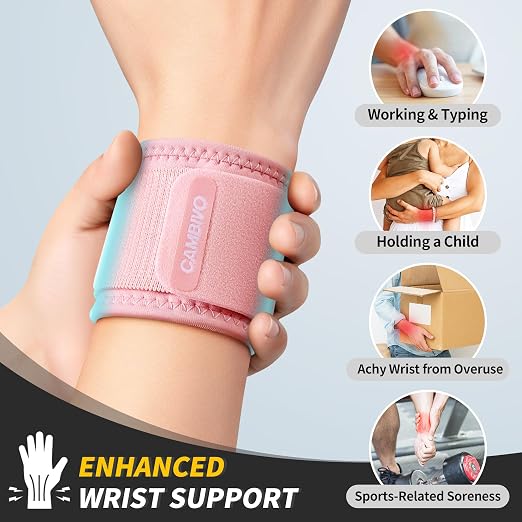 CAMBIVO Wrist Brace 2 Pack, Adjustable Compression Wrist Support for Carpal Tunnel, Tendonitis Pain Relief, Wrist Wraps for Weightlifting, Gym Fitness, Sleeping Night Support, Men Women