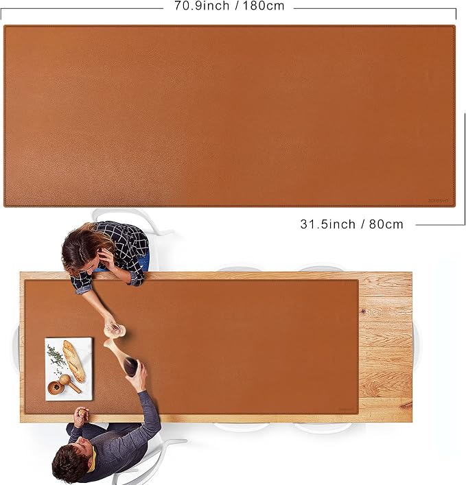 ZORESYN Conference Table Pads (70.9" x 31.5") - PU Leather Extended Large Mouse pad Office Desk Mat - Nonslip Base and Waterproof Desktop Writing Pad Mouse Mat (Light Brown)