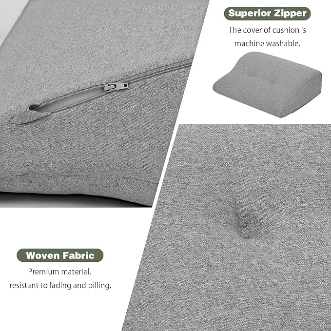 baibu Lumbar Support Pillow for Recliner, Large Memory Foam Dual-Layer Patent Design Back Support Cushion for Sofa & Gaming Chair, Ergonomic Lumbar Pillow with Machine Washable Cover, Light Grey