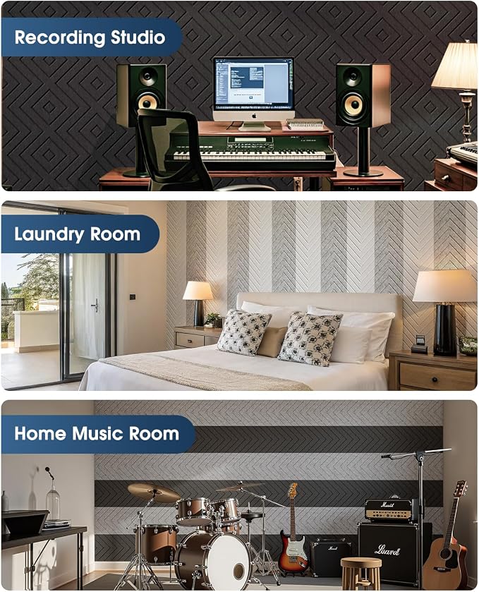 Sound Proof Foam Panels for Walls, 18 Pack Self-Adhesive Acoustic Panels, 12" X 12" X 0.4" Soundproof Wall Panels for Door, Ceiling, Home Office Black