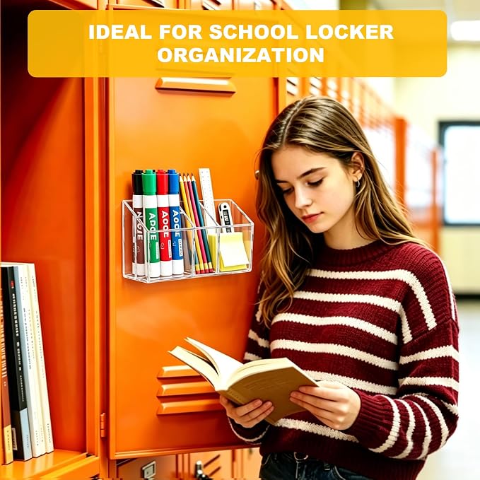 Magnetic Dry Erase Marker Holder for Whiteboard: Clear Pen Holder Organizer | Acrylic Pencil Cup with Strong Magnets for School Locker Organization Fridge Refrigerator Classroom Storage Caddy Desk