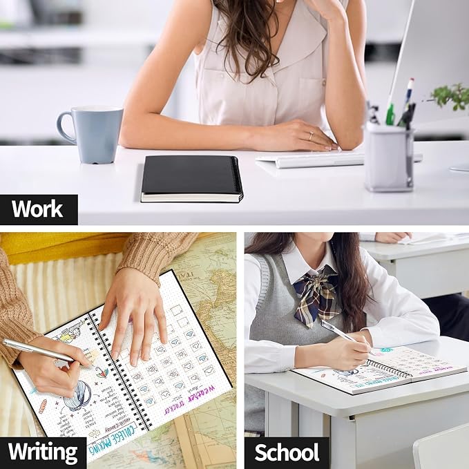AHGXG Dotted Journal - Dot Grid Spiral Notebook 8.5" x 11", A4 Large Dotted Notebook, 100 GSM Thick Paper, Waterproof Plastic Cover Journals for Journaling, Sketching, Black