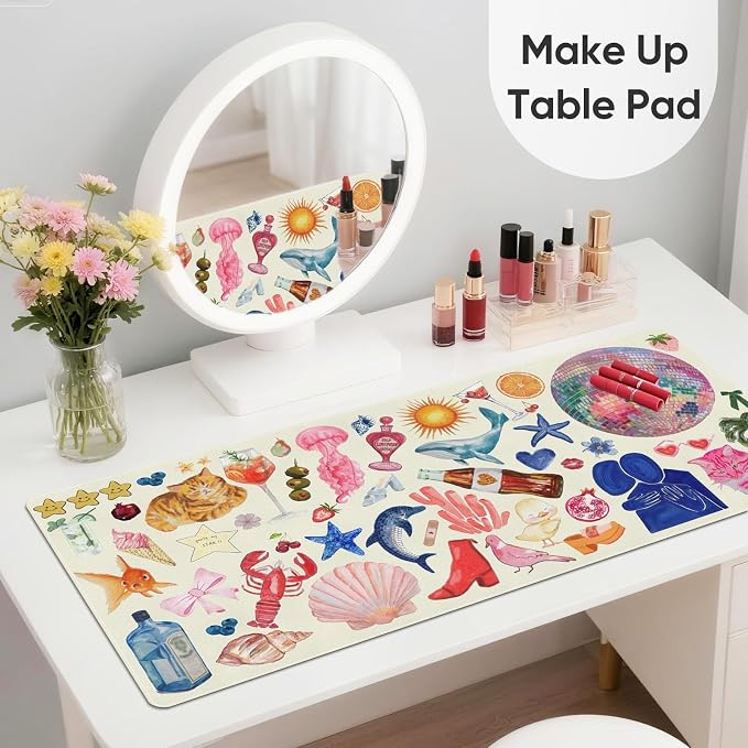Desk Mat, Leather Desk Pad Blotter Protector, XXL Large Mouse Pad,Computer Laptop Mouse Pads for Desktop,Waterproof Writing Anti-Slip Mousepad for Office and Home I Cream Trendy Stickers