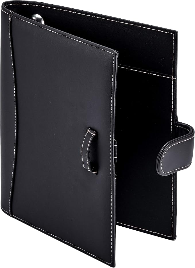 It's Academic Mini Executive Leather Portfolio Folder, 1" Ring Binder and 250-Sheet Capacity, Note Pads, and 5.5"" x 8.5" Documents, 2 Pen Loops, Black Faux Leather (98294)