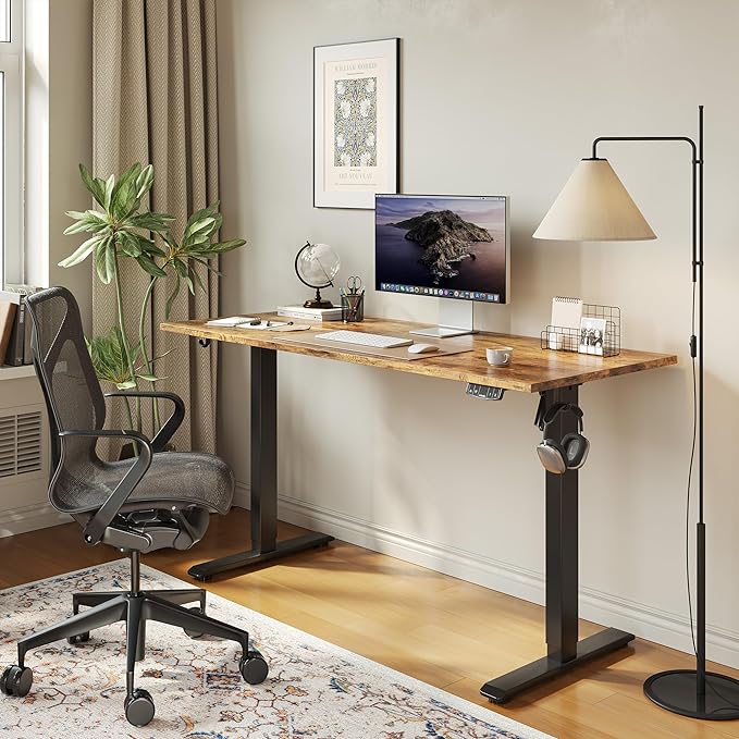 Agilestic Electric Standing Desk, 60 x 24 Inches Height Adjustable Desk, Sit Stand up for Work Office Home, Ergonomic Rising Computer Table with Memory Preset, Rustic Brown