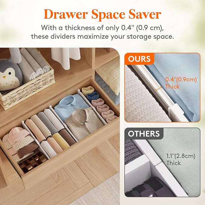 Lifewit 14 Pack Drawer Dividers for Clothes, 4" High 10.5"-16.5" Expandable Dresser Drawer Organizers, Adjustable White Plastic Separators for Kitchen, Cabinet, Nursery, Socks & Underwear Storage