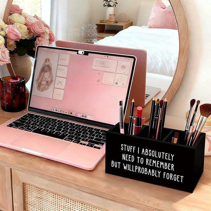 Funny Pen Holder, Funny Pencil Holder for Desk, Office Humor Gifts, Coworkers Gifts for Women Men Wooden Box Sign Decorations for Office Workplace Desk Tabletop