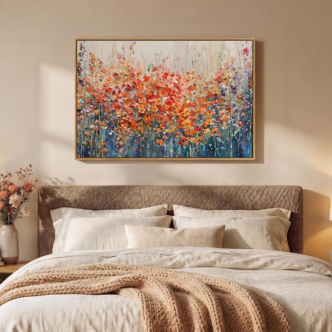 Framed Abstract Flower Wall Art, Colorful Botanical Floral Canvas Painting Prints for Modern Farmhouse Wall Art Decor, Wildflower Pictures for Living Room Bedroom Dining Room Wall Decor, 24x36 Inch
