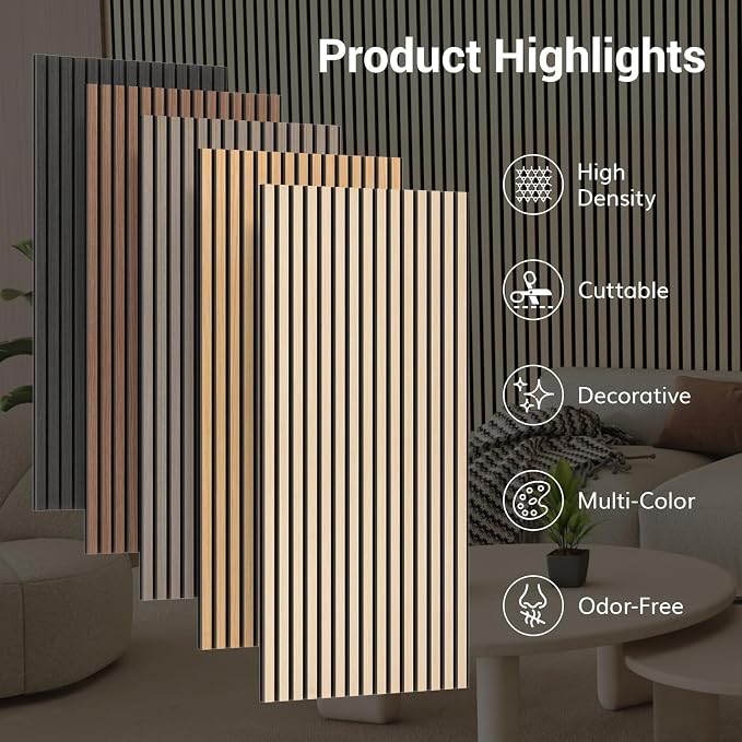 TONOR Wood Slatwall Panels, 2 Pack 47.2" x 23.6"/ 120 x60cm(15.5ft²) Acoustic Wall Panels, Wood Slat Acoustic Panels for Noise Cancelling and Wall Décor Living Room, Bedroom, Home Decor, Office, Gray