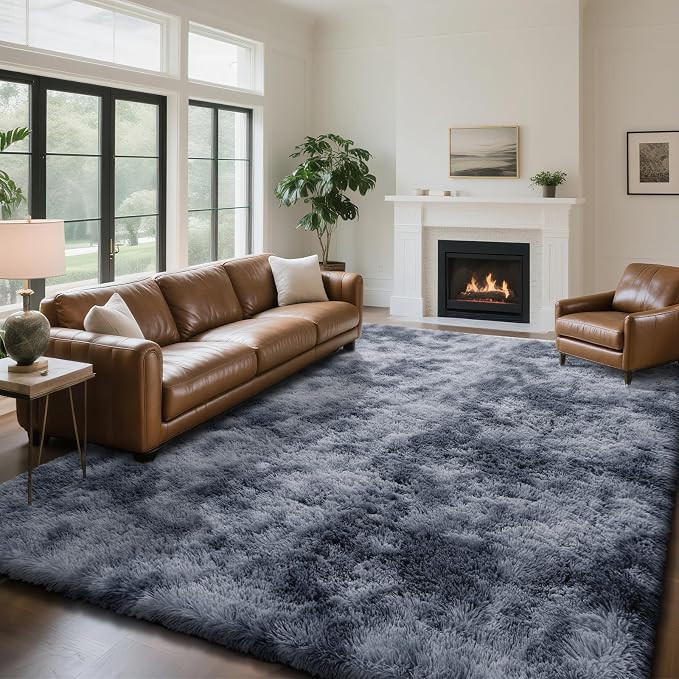yongyangjuxin Fluffy Rug Shag Area Rug, Mottling Dark Grey 10x14 Area Rugs for Bedroom, Super Soft Shag Rugs for Living Room Bedroom Room Home Decor, Upgrade Anti-Skid Rectangular Fuzzy Rug
