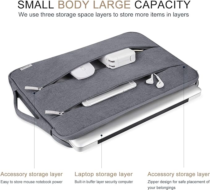 Voova 13 13.6 Inch Laptop Sleeve Case Compatible with MacBook Air 13 M1/M2/M3/M4 2020-2025, MacBook Pro 13/14, IPad Air/Pro 13, Waterproof Slim Computer Bag Cover with Handle, Grey