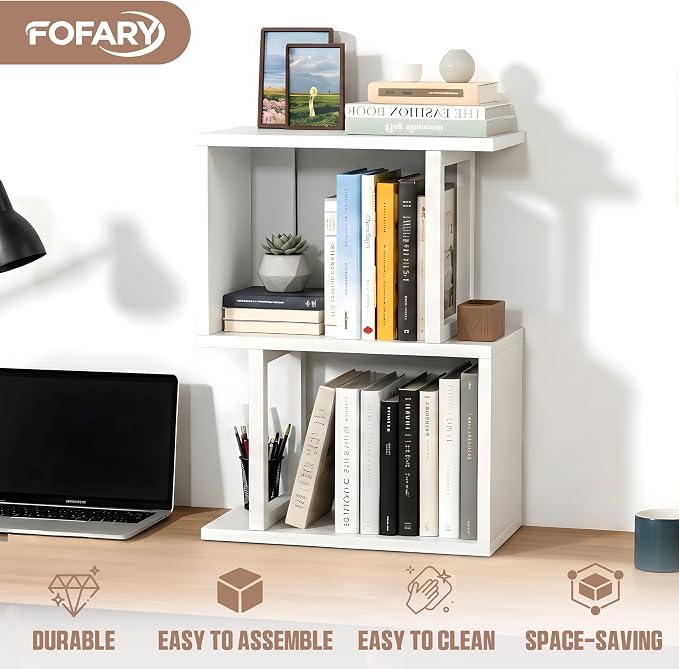 Desk Shelf Organizer, Small Desktop Bookshelf Wood, White | Dorm Desk Hutch, 3-Tier, Desktop Organizer Shelf Storage Unit, for Home, Dorm, Office
