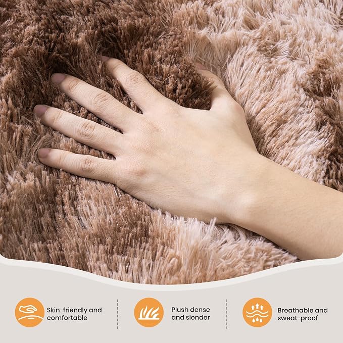Zentavio Area Rugs for Living Room Rugs for Bedroom 4x6 Soft Carpet Fluffy Furry Shag Aesthetic Plush High Pile Gray Throw Rug for Nursery Kids Room Dorm Tie-Dyed Coffee