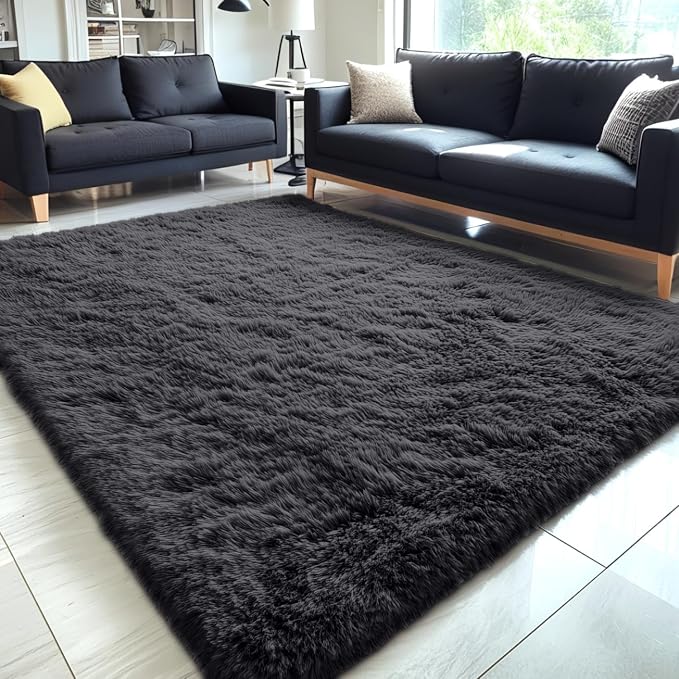 OLANLY 5x12 Machine Washable Large Area Rugs for Living Room, Bedroom, Soft Fluffy Shaggy Bedside Rug, Indoor Floor Carpet for Kids Girls and Boys, Dorms, Nursery, Home Decor Aesthetic, Black