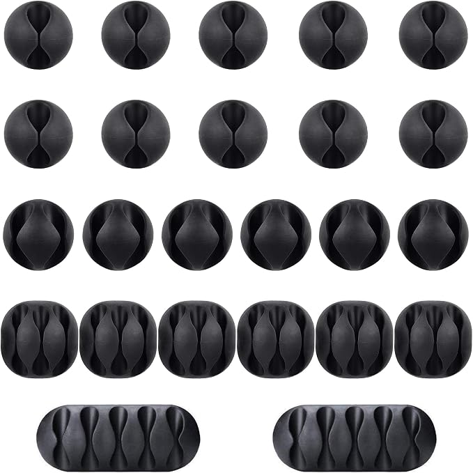 Beadnova Cable Clips Cord Organizer Cable Management Wire Cord Holder 24 Pack Adhesive Cord Holder for Car, Power Cords, Charging Accessory Cables, PC, Office (Black,1 Slots, 2 Slots, 3 Slots,5 Slots)