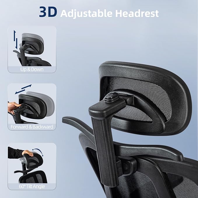 Office Chair 500lbs Ergonomic Mesh Desk Chair for Heavy People, Heavy Duty Office Chair with Wide Thick Seat Cushion, 4D Armrest, Adjustable Headrest & Lumbar Support Computer Chair
