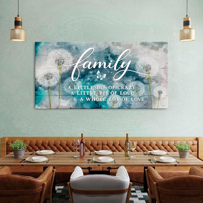 AIYISU Inspirational Family Wall Art Farmhouse Home Decor Dandelion Botanical Canvas Prints Rustic Family Saying Sign Kitchen Artwork for Living Room Dining Room Hallway Home Decoration 30x60