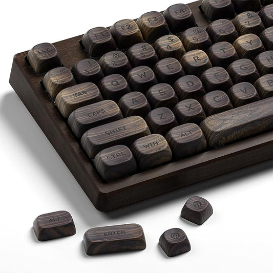 OHY XVX Wood Keycaps,MOA PBT Keycaps Dye-Sublimation 130 pcs Keycap Set for Mechanical Keyboard 61/64/75/84/87/104/108 Layout with Key Puller, Walnut Textures