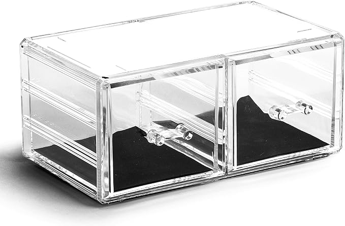 BINO THE MANHATTAN SERIES Acrylic Makeup Drawer Organizer- 2 Drawer Short | Clear Beauty Organizers and Storage| Cosmetic & Makeup Drawer| Home Organization| Jewelry & Vanity Accessories Drawers