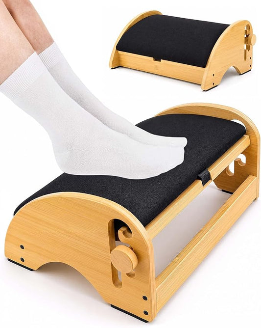 Bulado Wooden Foot Rest Under Desk, Ergonomic 4-Height Adjustable Footrest | Removable Memory Foam Cushion, Non-Slip Base, Stable Design, Office, Home Office, Long Sitting Comfort
