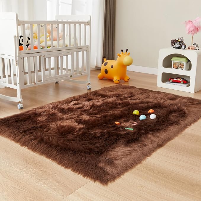 EasyJoy Ultra Soft Fluffy Shaggy Area Rug Faux Fur Rug Chair Cover Seat Pad Fuzzy Area Rug for Bedroom Floor Sofa Living Room (4 x 6 ft Rectangle, Coffee)