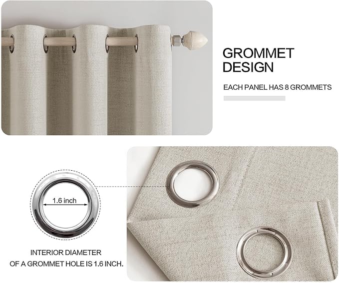 MIULEE Linen Curtains for Bedroom 100% Blackout Thermal Insulated Cobblestone Grommet Room Darkening Curtains & Drapes for Living Room 52 x 45 Inch (2 Panels)