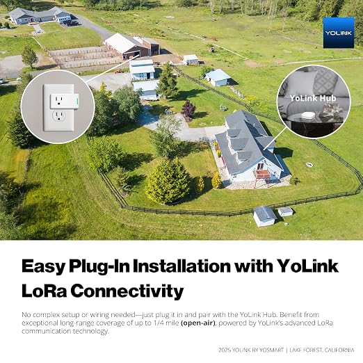 YoLink Plug Mini, 2-Pack, Ultra-Compact Smart Outlet with Over-Temperature Protection & Precision Scheduling, 1/4 Mile LoRa Range, Alexa, Google Assistant Integration, Hub Included