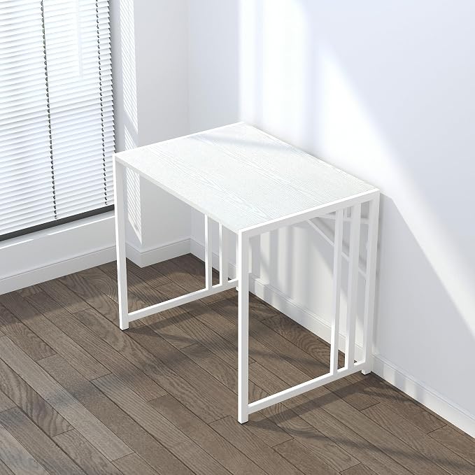 Lutown-Teen Small Folding Desk 32 inch, No Assembly Required Small Office Desk, Writing Gaming Computer Camping Desk, White