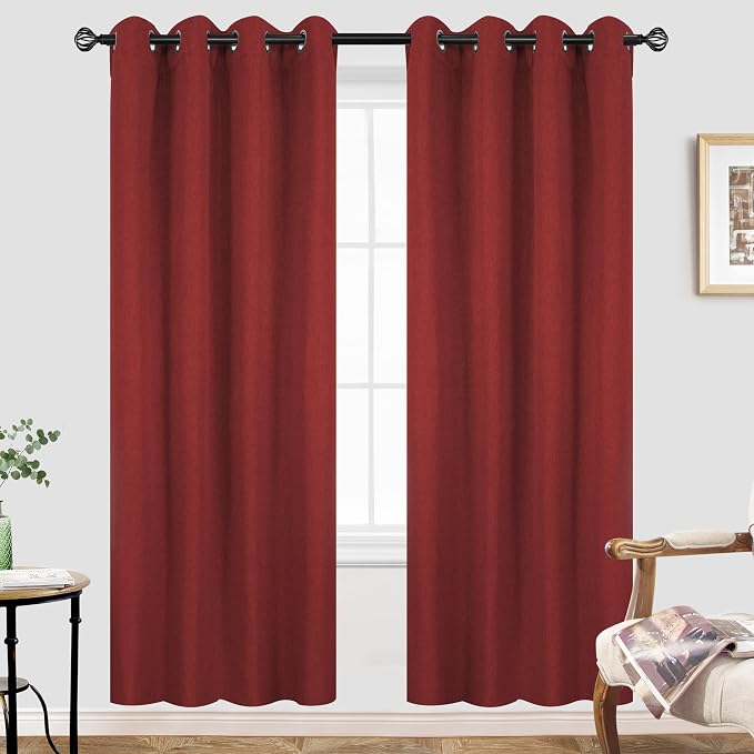 DriftAway Blackout Soundproof Thermal Insulated Linen Textured Curtains with Quilted Thermal Lining for Cold and Heat Blocking Noise Reducing Daytime Sleep 1 PC 52 Inches by 72 Inches Red