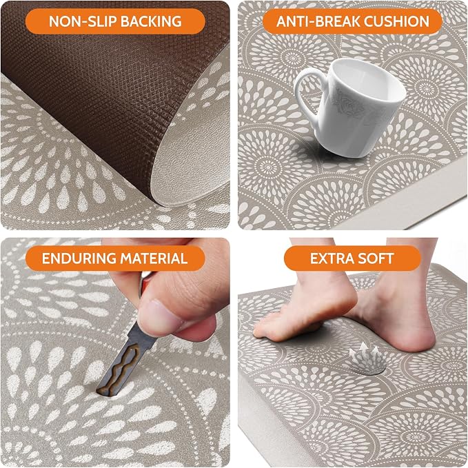 Mattitude 4/5 Inch Kitchen Mat, 24x70in Heavy Duty Ergonomic Comfort Foam Standing Desk Mat, Waterproof Non-Slip Standing Mats and Rugs for Kitchen, Office, Khaki