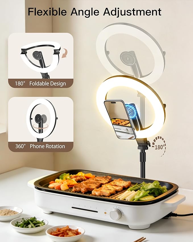 NiceVeedi 10.2” Magnetic Desk Ring Light with Stand, 5000mAh Rechargeable Desktop Ring Light for Phone，3 Color Foldable Selfie Light for Live Stream/Makeup/TikTok/YouTube/Photography/Zoom/Vlogging