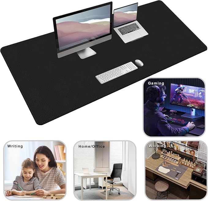 Vyaaa 59" x 28" Extra Large Leather Desk Mat, XXXL Desk Pad Protector, Huge Black Mouse Pad, Office Desk Mat for Home & Office, (Black) ﻿