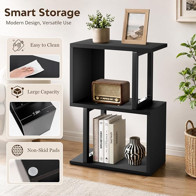 Desk Shelf Organizer, Small Desktop Bookshelf Wood, Black | Dorm Desk Hutch, 3-Tier, Desktop Organizer Shelf Storage Unit, for Home, Dorm, Office