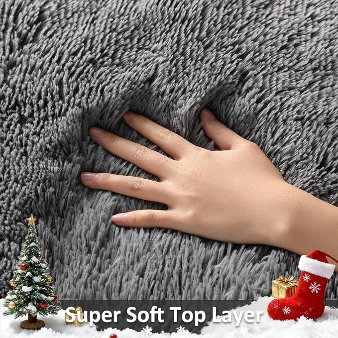 Ophanie Small Rug Washable Non Slip Throw Bedside Area Rugs, Fluffy Soft Mini Bedroom Carpet, Door Entryway Indoor Inside Front Entrance 2x3 Mat 2 Pack, Home Decor Aesthetic, Grey