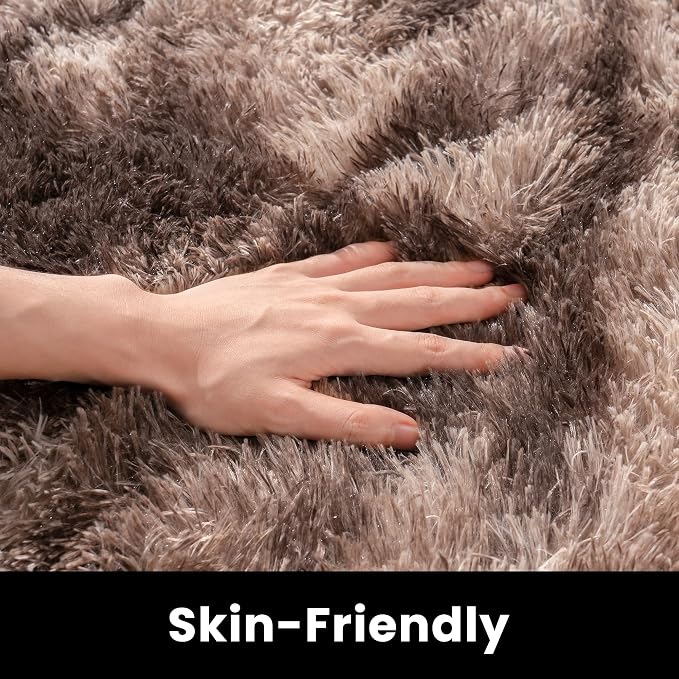 Awaytail 8x10 Shag Area Rug - Fluffy Fuzzy Nursery Kids Girls Room Rug - Soft Plush Furry Bedside Carpet- Tie-Dyed Brown