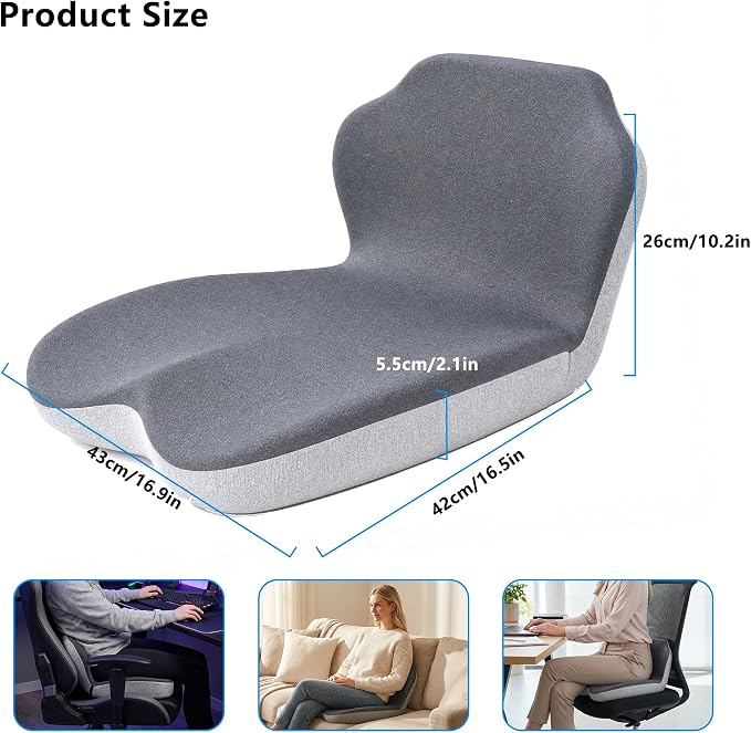 Memory Foam L-Shaped Ergonomic Cushion for Office | Chairs Comfort & Support for Long Sitting Memory Foam U-Shape Tailbone Relief + L-Shape Back Cushion