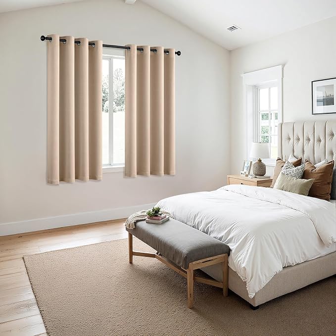 MIULEE Blackout Curtains for Bedroom Living Room 2 Panels, Thermal Insulated Room Darkening Drapes Grommet Noise Reducing Light Blocking Window Treatments 68 Inches Long 55x68 Inch Beige