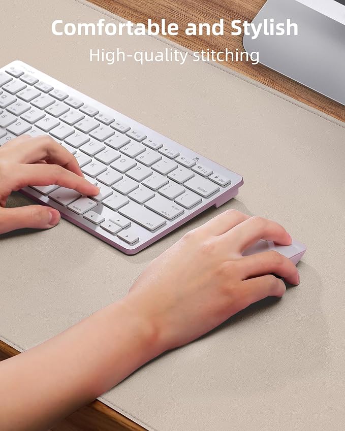 Dual-Sided Leather Desk Pad Protector- Non-Slip PU Desk Mat, Small Waterproof Office Blotter for Keyboard & Mouse | Desktop Mat | Home Office Accessories (31.5"x15.7",Beige Grey)
