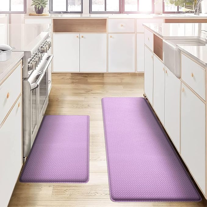 Kitchen Mats and Rugs Set of 2 - Cushioned Anti-Fatigue Kitchen Rug for Floor Washable 17"x29" +17"x59", Lightpurple
