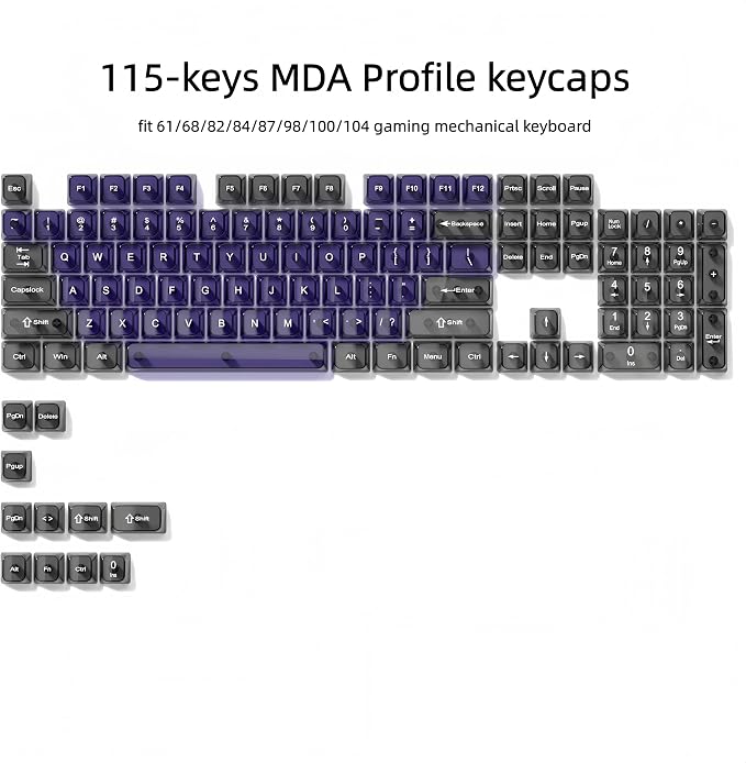 dagaladoo Clear keycaps,Transparent Keyboard keycaps,Jelly Key caps Set,Shine Through keycap,MDA Profile Keyboard caps for Mx Switches Mechanical Keyboard (Purple and Grey)