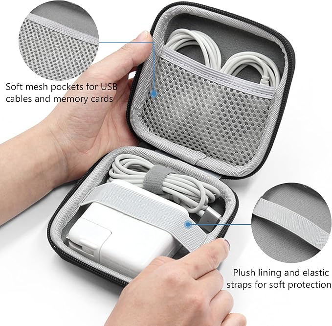 Charger Case for Macbook, Portable Tech Electronic Organizer Bag, Small Travel Storage Pouch for Laptop Accessories, MacBook Power Adapter, Charging Cords, USB Drives (Black-Oxford, M)