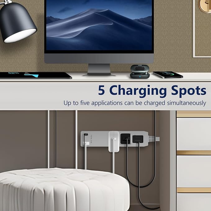 LIDER Outlet Extender with 3 Receptacles, 12W USB-A & USB-C, Ultra-Thin Wall Plate Plug with Cord Extender, 3-Outlet Power Strip, Flat-Face, 3ft Cord, 1625W, ETL Listed, Matte Gold