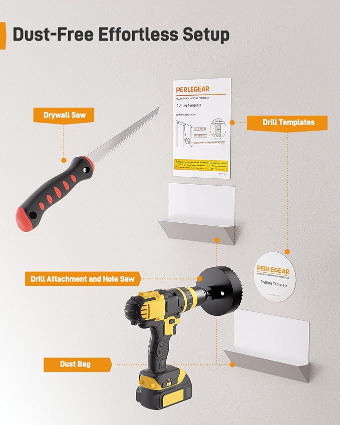 Perlegear in Wall Cable Management Kit, USB & Type C PortsTV Cord Hider & Cable Hider, Wire Hider with Recessed Power, Includes Drill Template, Dust Bag, Drywall Saw, Extension Cable