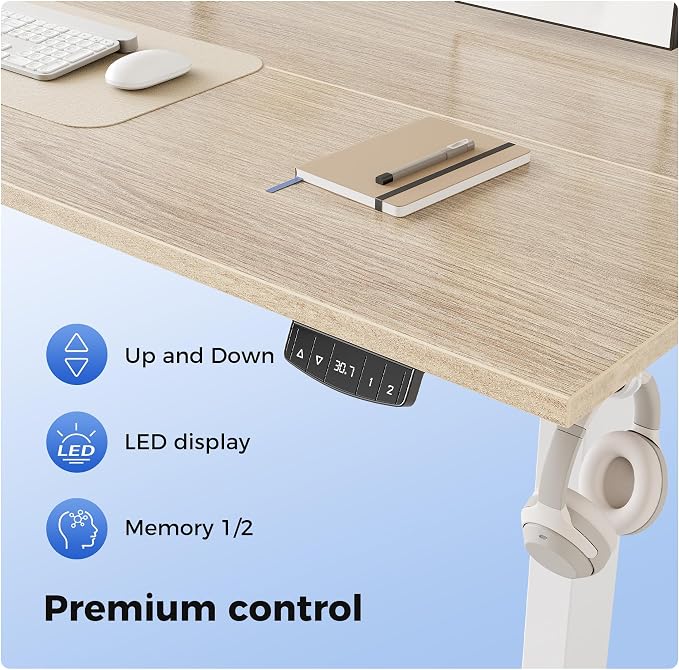 Agilestic Electric Standing Desk, 55 x 24 Inches Height Adjustable Desk, Sit Stand up for Work Office Home, Ergonomic Rising Computer Table with Memory Preset, Maple