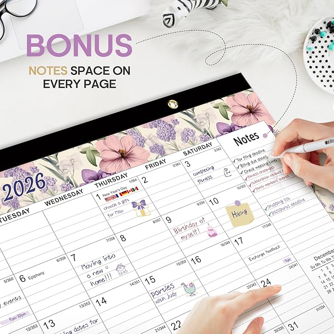 Desk Calendar 2026, 18 Months Calendar Runs from January 2026 to June 2027 - Large 17" x 12" Desktop/Wall Monthly Calendar for Home School, or Office - Vintage Floral