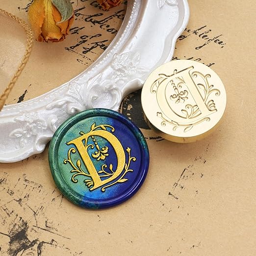 SWANGSA Initial Alphabet D Wax Seal Stamp Kit, Classic Retro Letter Sealing Stamp with 200pcs Sealing Wax Beads Kit for Wedding Invitations Cards Envelopes (D)