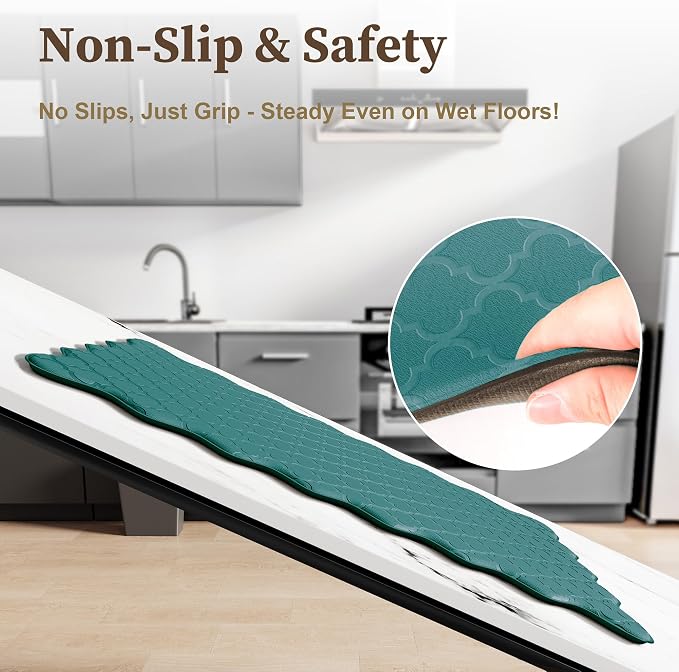 Arenarug Upgrade Scalloped Embossed Kitchen Mats for Floor 2PCS Cushioned Anti Fatigue Waterproof Foam Kitchen Rugs Non Slip Washable Comfort Standing Mat for Sink Laundry, Spruce Green