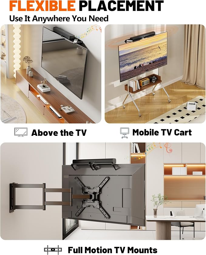 No Drilling Soundbar Mount, TV Top Shelf Fits Most Soundbars up to 12 lbs, Universal Monitor Shelf-Sound Bar Mounts, Sound Bar Shelfs Above TV for Flat Screen TVs,No TVs Disassembly, 23.6x4.4inch